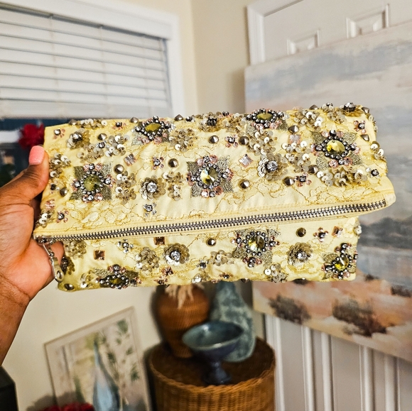ASOS Yellow Multicolor Sequin & Rhinestone Embroidered Folded Clutch - Picture 7 of 15